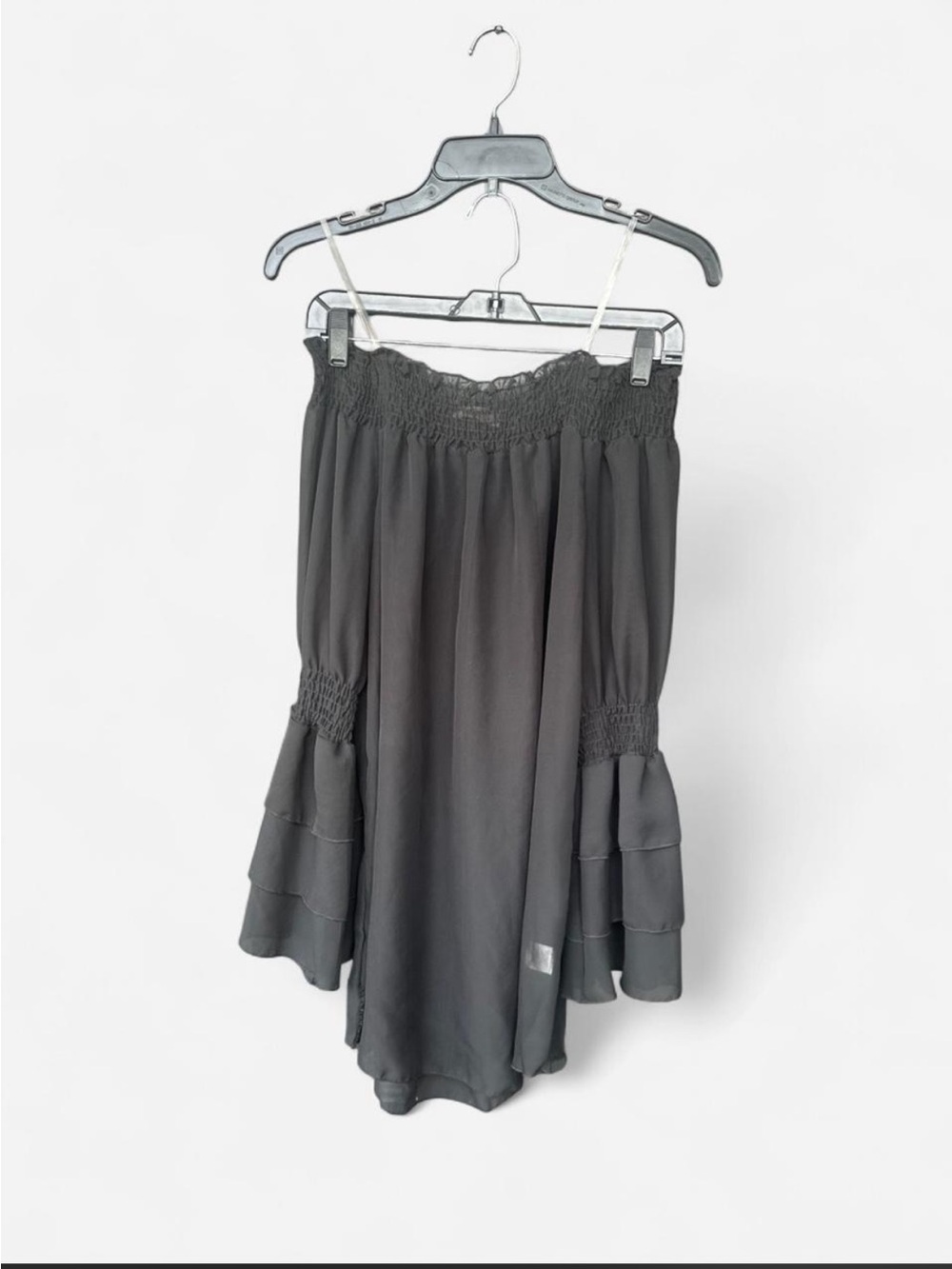 Women's Off-Shoulder Smocked Waist Ruffle Hem Skirt - Black
